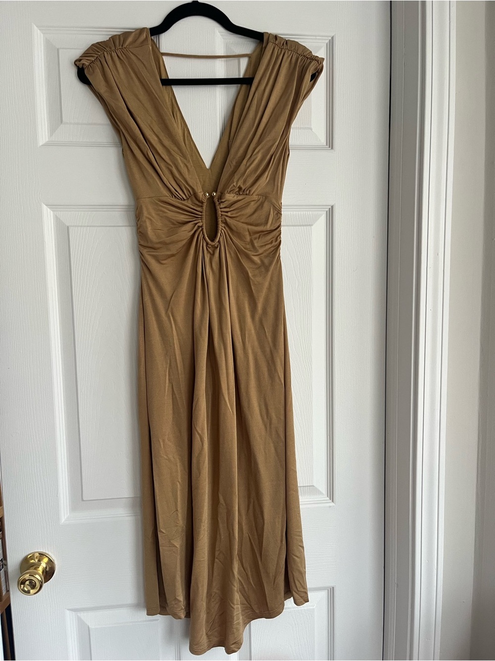 Anthropologie V-Neck Golden Olive Midi Dress